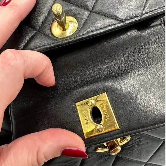 Authentic Chanel Vintage Black Duma Leather Quilted Mini backpack with 24k - Picture 12 of 13